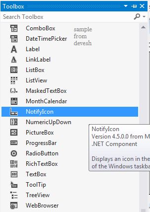 Add NotifyIcon as per screen 